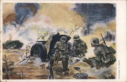 Artillery and Tank Battle 1943 Nazi Germany Postcard Postcard Postcard