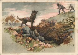 The Work of the German Red Cross, Red Cross Dog Finds Wounded Soldier Postcard