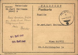 Feldpost, Soldier's Mail to Recipient in Vienna, 1942 Postcard