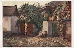 House Scene in Nussdorf, Neighborhood of Vienna, with "Austria" Overlay on Hitler Stamp Postcard