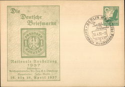 Deutsche Luftpost (Air Mail) commemorative cancel "Die Deutsche Briefmarke Nationale Ausstellung" postal district Berlin W 62 Postcard