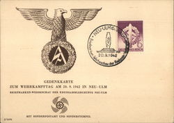 event cover "Gedenkkarte zum Wehrkampftag am 20. 9. 1942 in Neu-Ulm" Nazi Germany Postcard Postcard Postcard