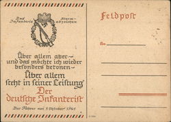 military-mail postal card unused – no postmark/cancellation themed Infanterie-Sturmabzeichen (Infantry Assault Badge) Nazi Germa Postcard