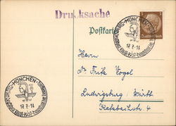 commemorative cancel "Tag der Deutschen Kunst 1937" dated 17.7.-14, though actually 1937 stamped "printed matter" Postcard