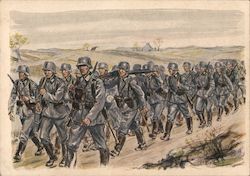 Infantry Column in Advance March Postcard