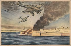 German and Italian Airplanes Attacking the Fortress at Valetta, Malta Postcard