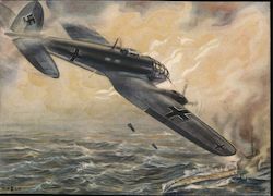 German Dive Bombers Attacking British Submarine Postcard