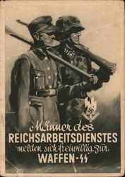 Propaganda, "Men of the Reich Labor Corps, Volunteer for the Waffen SS!" Nazi Germany Postcard Postcard Postcard