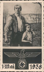 Propaganda, May 1 Celebration, Father and Son, 1938 w Eagle and Swastika Nazi Germany Postcard Postcard Postcard