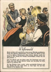 Military Song, "Westerwald" Soldier Dancing with Blonde Woman, Band with Musical Instruments Postcard