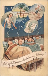 Military humor, "Soldiers Have Funny Dreams", Women, Leave Pass, Tropical Island, Finish Line Postcard