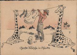 Military Humor, "Wash Day in German East Africa" Giraffes Feldpost Postcard