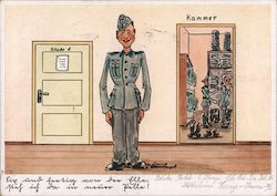 Military Comic, Soldier Outfitted with Uniform and Gear Feldpost Nazi Germany Postcard Postcard Postcard