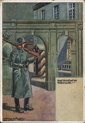 Soldier on Sentry Duty, "Here I Stand in the Dark Midnight" Feldpost Nazi Germany Postcard Postcard Postcard