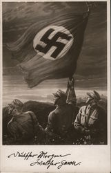 SA Men with Swastika Flag, "Our Tomorrow Is Calling" Postcard