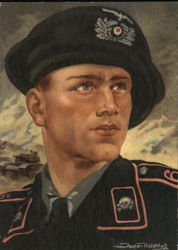 SS Death's Head Division Soldier Portrait w Beret Insignia Postcard