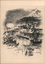 Tank Crew, Panzer Grenadiers in Attack Against Enemy Tanks Postcard