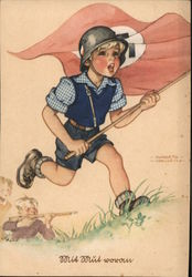 Propaganda, Children playing Soldier, "To The Front!" Nazi Germany Postcard Postcard Postcard