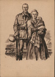 Soldier with Wife and Child, Drawing, Art, 1941 Feldpost Nazi Germany Postcard Postcard Postcard