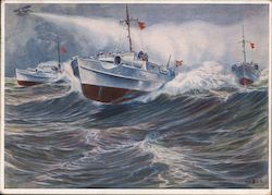 German Navy, Fast Boats at Full Speed, PT Boat Postcard Postcard Postcard