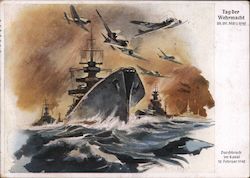 Battleship, Airplanes, Day of the Armed Forces 1942 "Breaking through the Channel 1942" Nazi Germany Postcard Postcard Postcard