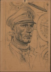 German Navy Officer, U-Boat Commander Postcard