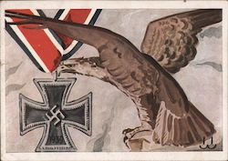 Feldpost, German Eagle with Knight's Cross Medal Nazi Germany Postcard Postcard Postcard