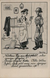 Military Humor, Doctor Taking X-Ray Photo of Soldier Postcard