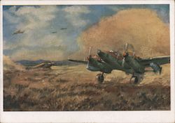 Airplane Preparing to Take Off in Field Postcard