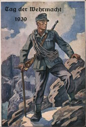 Alpine Soldier w Climbing Equipment, Day of the Army 1939 Nazi Germany Postcard Postcard Postcard