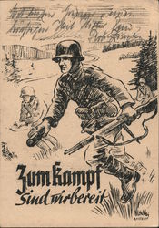 "We Are Ready for Battle", German Soldier w Weapon, Rifle, Grenade Nazi Germany Postcard Postcard Postcard