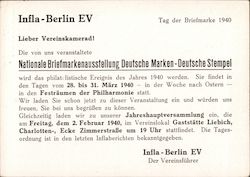 Day of the Stamp Exhibit Berlin  1940, National Federation of Stamp Collectors Postcard