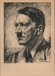 Hitler Portrait, Charcoal Drawing Postcard