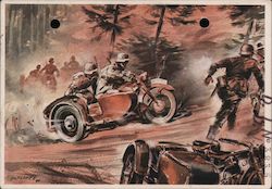 Motorized Scout Troops in Motorcycles w Sidecars on the Attack (Krad Vehicle) Postcard Postcard Postcard