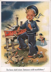 Injured Boy with Model Ship, "Nothing Can Stop A Seaman" Postcard