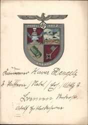 Bremen Coat of Arms, Fog Protection Department Nazi Germany Postcard Postcard Postcard