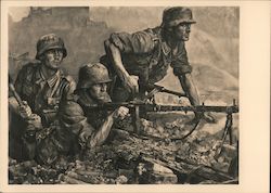 Soldiers with Machine Gun, Helmet, Grenade, HDK, House of German Art, Munich Nazi Germany Postcard Postcard Postcard