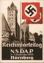 National Nazi Party Convention, Nuremberg 1933, Castle with Flags Nazi Germany Postcard Postcard Postcard