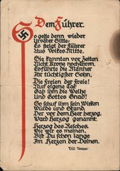 Propanganda, Poem Praising Hitler, "To Our Leader" Nazi Germany Postcard Postcard Postcard