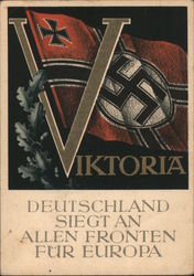 "Victory, Germany Will Prevail for Europe on All Fronts" 1941, Flag w Swastika Nazi Germany Postcard Postcard Postcard