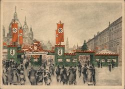 Berlin Christmas Market at Protestant Cathedral, 1937, Santa Claus, Flags Postcard