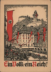 Graz, Austria, "We Thank Our Fuehrer", Castle, Flag w Swastika, 1938 Nazi Germany Postcard Postcard Postcard