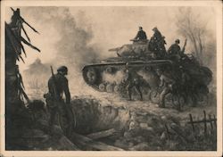 "Our Working Men in War Service", Tank in battle w Soldiers Postcard