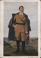 Hitler Portrait, Uniform, Coat, Hat, Art Postcard