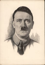 Hitler Portrait, Charcoal Drawing, with Tie and Party Clasp Postcard