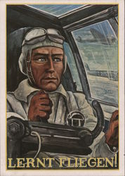 "Learn to Fly", Fighter Pilot at Airplane Controls Postcard