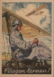 "Learn to Fly", Young Pilot in Pioneer Airplane Postcard