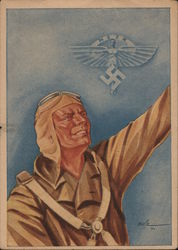 Airplane Pilot with Medal, Swastika, Eagle Nazi Germany Postcard Postcard Postcard