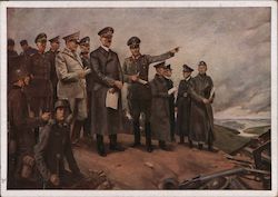 Hitler at Front w Officers, Goering, HDK, House of German Art Munich Postcard