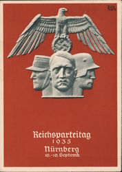 National Nazi Party Convention, Nuremberg, Nuernberg 1935, Hitler w Soldier and SA Man Postcard